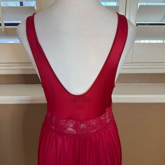 Vintage Shadowline M Satin Gown And Robe Set Deep Red Lace Trim Romantic Evening - Picture 11 of 12